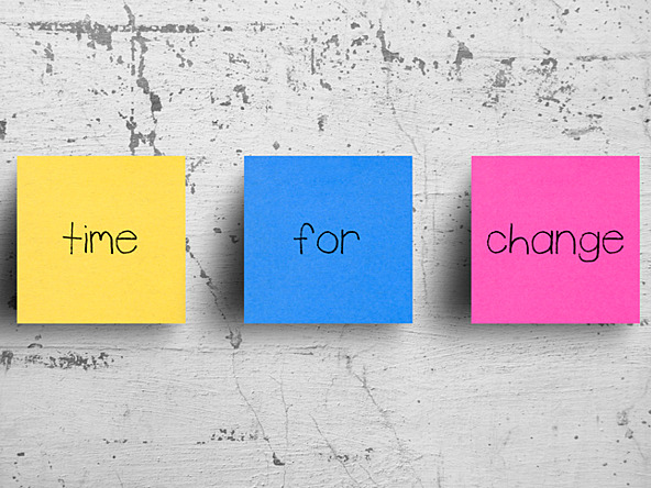 sticky notes spelling out 'time to change'